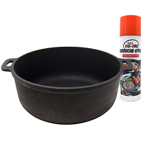 ToCis Big BBQ Olla de hierro fundido de 3 litros, olla para cacerola, olla para Kazan, Nasha Maysternya Serie de 22 cm de diámetro, con spray de cuidado para hierro fundido