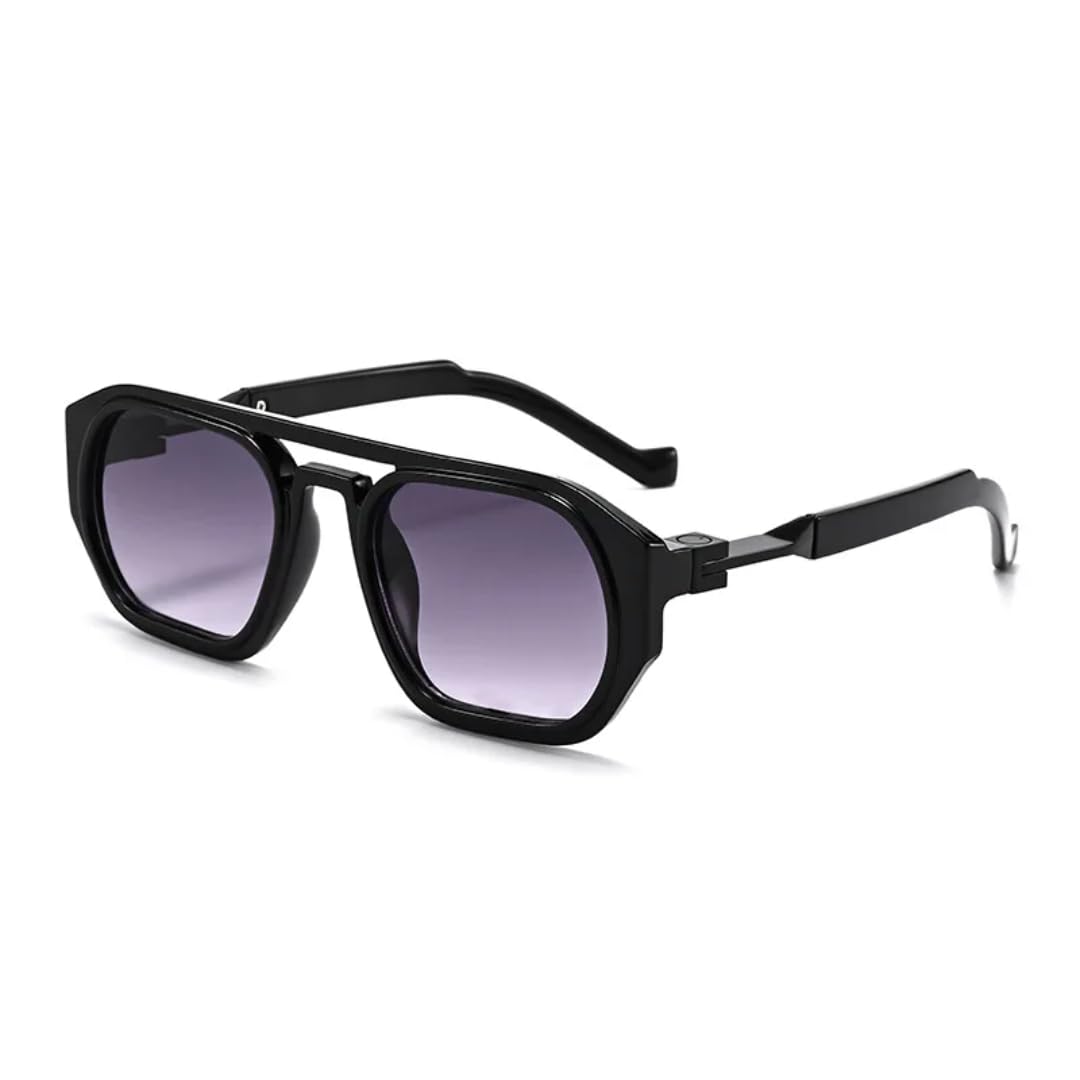 Lunettes de soleil rétro UV400 à double pont avec verres dégradés géométriques - 8