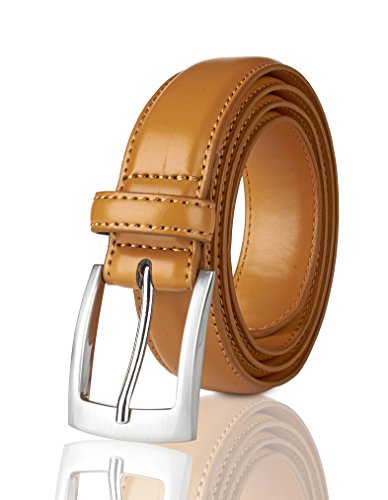 Sportoli Belts for Men Mens Belt Buckle Genuine Leather Stitched Uniform Dress Belt - Whiskey - Size 56 (Waist 54)