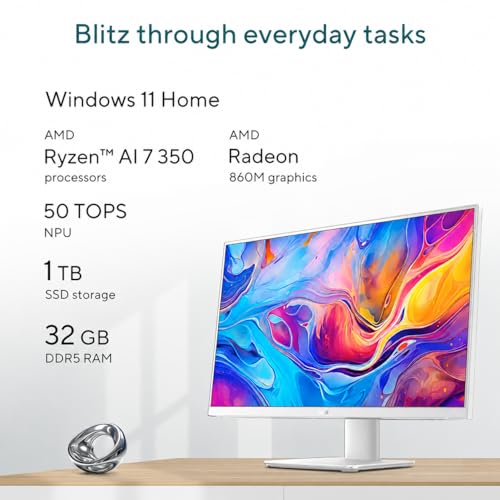 Image of ASUS 27 inch FHD Touchscreen All-in-One PC | AMD Ryzen AI 7 350 (Up to 66 Tops) | 32 GB 5600 MHz DDR5 1 TB SSD | 27 inch IPS LCD Anti-Glare Display | AMD Radeon 860M | Wi-Fi 6 | Copilot Key | Windows 11 Pro