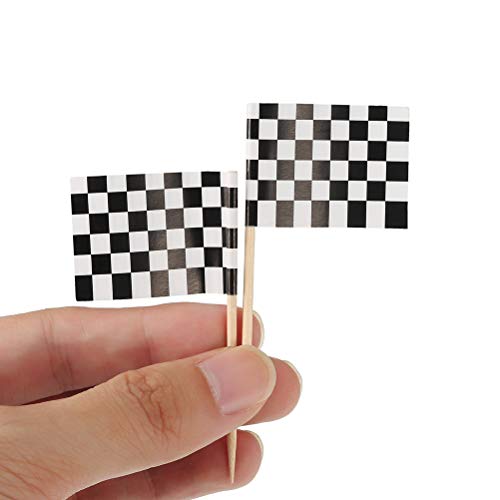 Fdit 100 Púas para Cupcakes con Bandera de Carreras a Cuadros, Color Blanco y Negro, Banderas de Carreras, Adornos para Tartas para Fiestas de Cumpleaños (Colores variados)