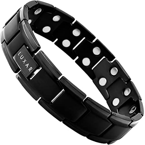 Men's Titanium Magnetic Linked Bracelet | Double Magnet Strength with Powerful Rare-Earth Neodymium Magnets | Adjustable Length with Steel Resizing Tool (Brushed Black) Cover