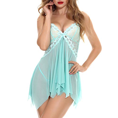 2020 - Lencería sexy para mujer, lencería de encaje transparente, cuello en V, conjunto de lencería de noche, lencería erótica, J-verde, XXL
