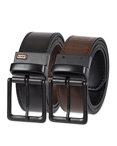 Levi's Men's Reversible Casual Jeans Belt, Black/Brown Burnt Edges, 38