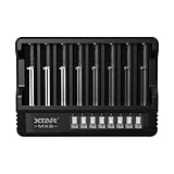 XTAR MX8 Multi-Bay Smart Charger - 8-Slot Universal Charger for 3.7V Li-ion, 1.2V Ni-MH & 1.5V Li-ion Batteries (21700, 18650, AA, AAA) - No Battery & Adapter