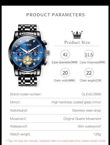 Image of OLEVS Watch Men Luxury Chronograph Stainless Steel Wrist Dress Waterproof Watch Quartz Analog Large Face Luminous