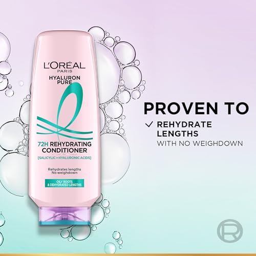 Image of L'OREAL PARIS Unscented Hyaluron Pure 72H Rehydrating Conditioner for All Hair Types For Smooth Tangle-Free Hair, 175 Millilitres