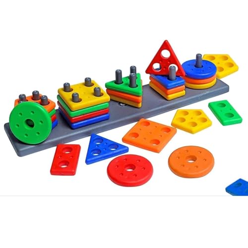 Image of Geometric Shape Stacker Rectangle | Colorful Sorting and Shape Stacker Toys for Kids 3+ | Educational Montessori Toy for Toddlers | Color & Shape Learning Block Game