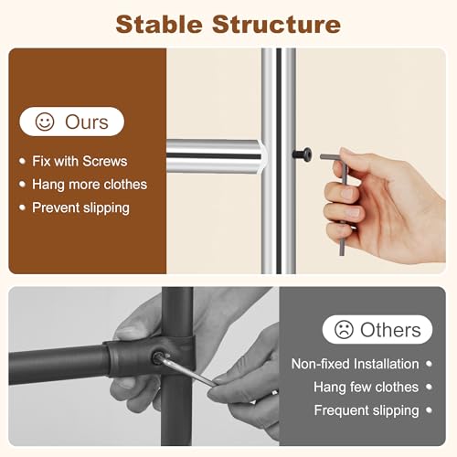Image of Hoctieon Double Rod Z Rack, Set of 2,Rolling Clothes Racks with Z-Base, Adjustable Clothing Rack, Standing Clothes Rack, Metal Clothing Racks for Hanging Clothes, Portable Garment Rack, Chrome