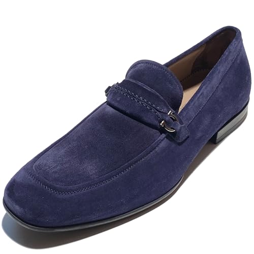Gancini RAION Bit Dark Blue (BLU Garson) Suede Leather Men's Dress Loafers (Salvatore