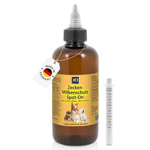 X1 Zecken-, Floh- & Milbenschutz Hund Spot-On 250 ml – Geruchlos, ohne Teebaumöl – Natürlicher Schutz mit Margosa & Kokosöl – Wasserfest & sparsam – Made in Germany – für alle Hunderassen