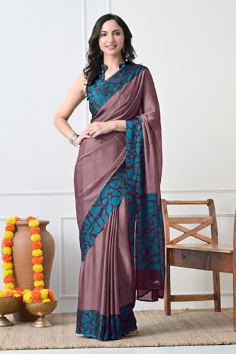 Image of MIRCHI FASHION Women Saree Abstract Print Chiffon | Breathable Lightweight Casual Sari for Regular Use and Office with Unstitched Blouse (Available in 25 Colors)