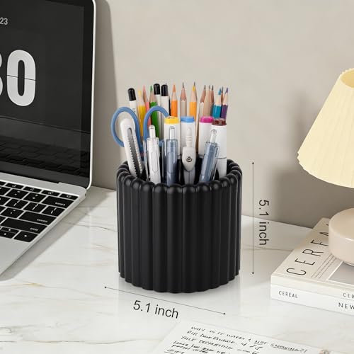 Image of Anyoifax 360 Rotating Pen Holder 7 Slots Desk Organizer Removable Pencil Cup Plastic Art Supplies and Accessories Desktop Storage Box Caddy for Office, School, Home (Black)