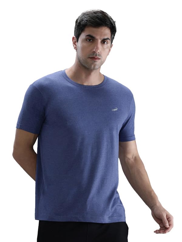 Image of CROCODILE Men Solid Sport Fit T Shirt | Round Neck | Short Sleeve | Regular Length | Basic Casual Pull On Topwear Grey Melange