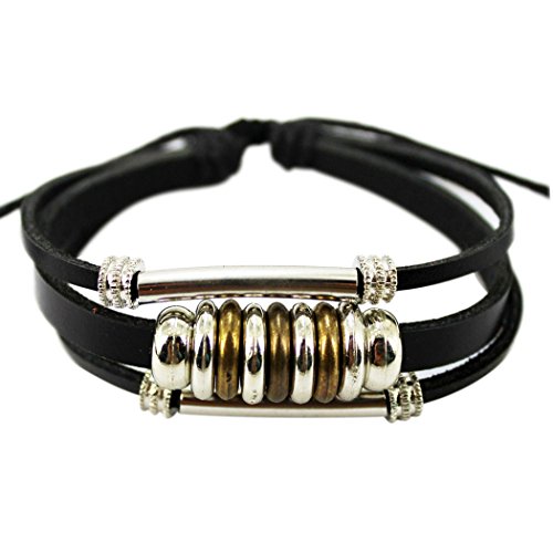 WILD-WIND (TM Christmas Unique Metal Ring Tube Multistrand Leather Adjustable Wrap Bracelet