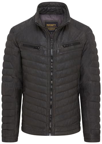 Infinity Leather Chaqueta Bomber Acolchada de Motociclista de Cuero Acolchado Caqui Para Hombre