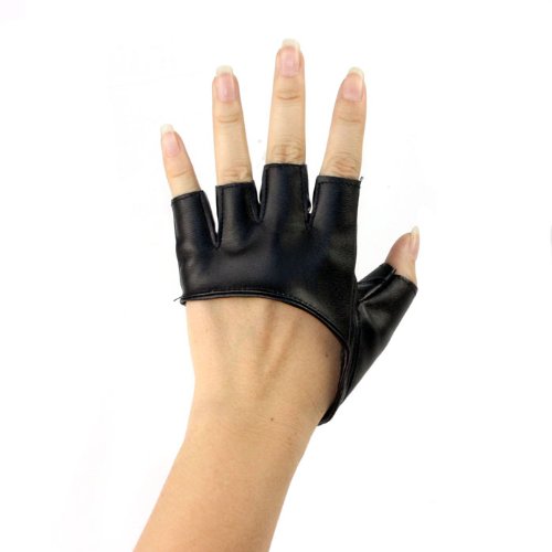 Change Sexy Diva Art Black Rivet Fingerless Pu Leather Five Fingers Gloves (Black)