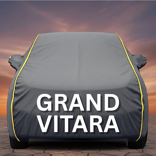 Image of Premium Grey Series 100% Waterproof Car Body Cover for Grand Vitara Cover (All Models) with Mirror Pockets | Triple Stitched, Elastic, Custom Fit, Heat Resistant, Anti-Dust, All-Weather Cover