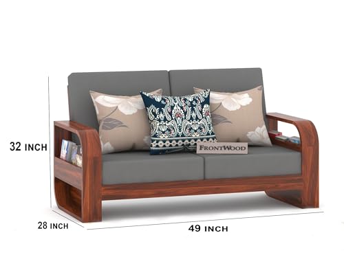 Image of Sheesham Wood 7-Seater Sofa Set for Living Room - Solid Wooden Furniture with Grey Cushions, 40 Density Foam, Natural Finish - Comfortable Sofa for Home & Office