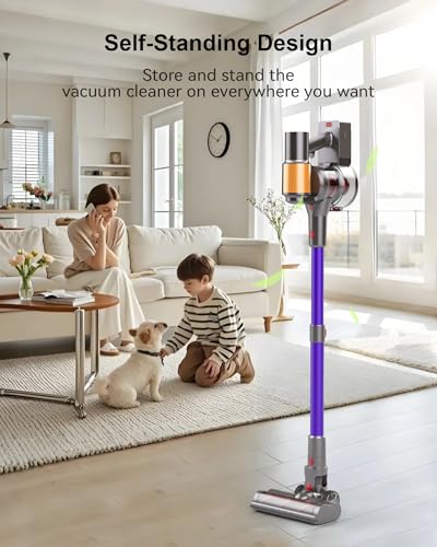 Image of Cordless Vacuum Cleaner, 2 Batteries 120 Mins Runtime, 550W 45KPA Stick Vacuum with Self-Standing, Tangle-Free Brush, LED Display, Vacuum Cleaner for Home Hardwood Floor, Carpet, Pet Hair