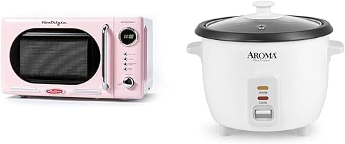 Nostalgia Horno microondas retro compacto para encimera, 0.7 pies cúbicos, 700 vatios y aroma para el hogar, 6 tazas (cocidas) 1.5 cuartos de galón,