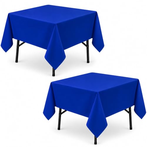 Image of 2-Pack 60x60 inch Royal Blue Table Cloths, Solid Stain and Wrinkle Resistant Tablecloth, Premium Plain Weave Polyester Fabric Rectangle Table Linen Covers for Hotel, Banquet