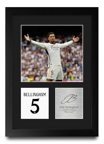 HWC Trading Jude Bellingham Geschenke Gedrucktes Signiertes Autogramm Foto für Fußball Anhänger and Fans - A4 Porträt Gerahmt