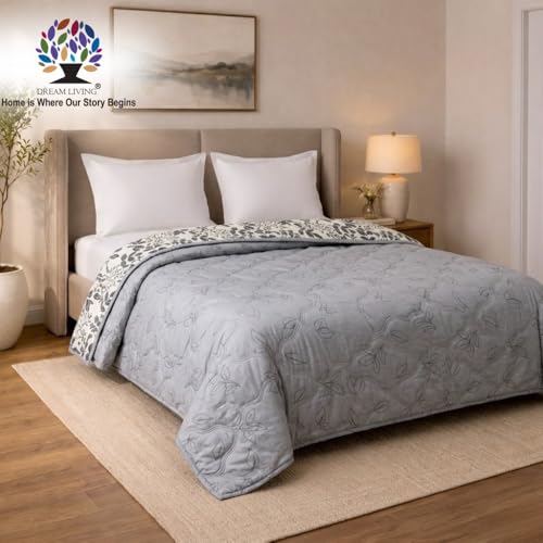 Image of Dream Living Luxury ULTRASONIC AC Comforter - Quilted Microfiber | 120 GSM | All‑Season for Bedroom, Travel (220x220 Cm) White & Grey