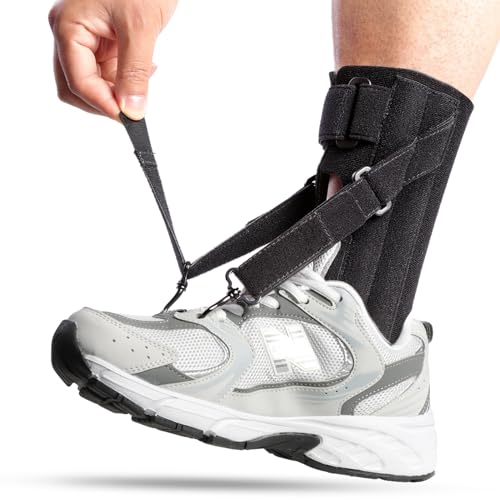 iDonau AFO Drop Foot Brace for Walking with Shoes for Right and Left, Adjustable Foot Drop Splint with 2 Metal Hook (Black)