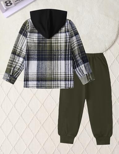 Image of Toddler Boy Clothes Plaid Hooded Shirt White T-shirt Top and Solid Color Pants 3Pcs Winter Boys Clothes