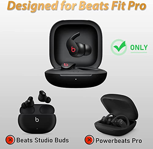 Case for Beats Fit Pro: AIYAAIYA Shockproof Protective Case Compatible with Beats Fit Pro 2021 Earbuds Armor with Lock Anti-Lost Lanyard Keyring (Black) - Image 2