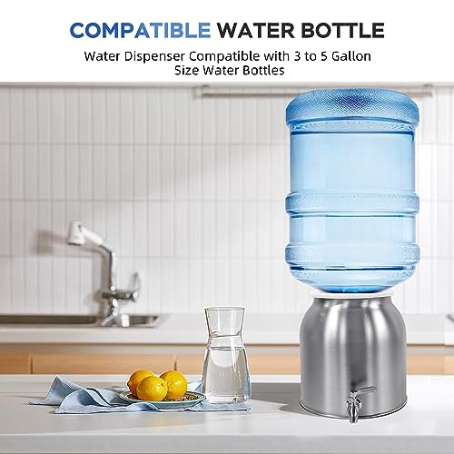 Image of Stainless Steel Water Dispenser, 2.5 Gallon Drink Dispenser with 18 /8 Stainless Steel Spigot & Airtight Lid, Water Cooler Dispenser Countertop for 3-5 Gallon Bottle, Water Crock for Parties Home
