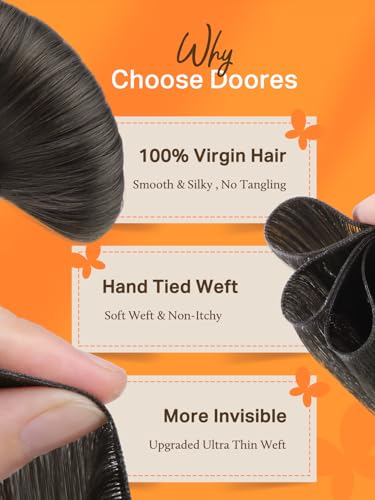 Image of DOORES Sew in Hair Extensions Real Human Hair, 24 Inch Mocha Brown 60g, Hand Tied Genius Sew in Weft Extensions for Women