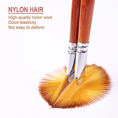 Fan Paint Brush Set of 9 Pcs, Professional Artist Acrylic Paint Brushes Set with Long Wood Handles Anti-Shedding Nylon Hair for Acrylic Watercolor Oil Painting,Rock Painting