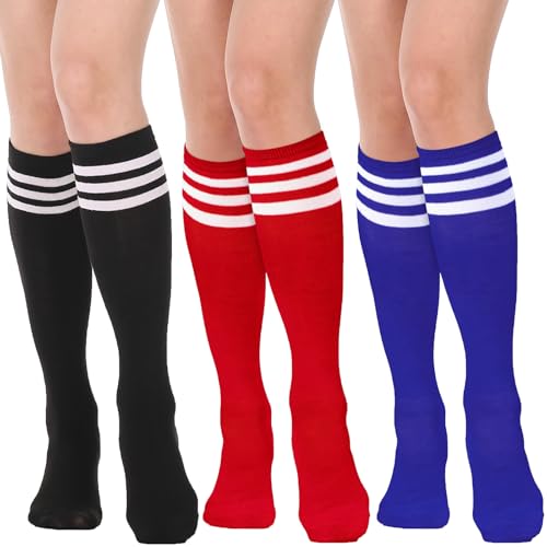 Image of DRESHOW 3 Pairs Cotton Knee High Socks for Women Solid Knit Knee Long Stocking Leg Warmer All Season Gift