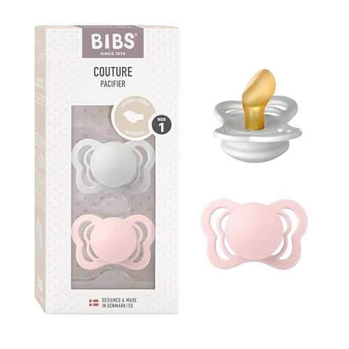 Image of BIBS Couture Baby Pacifier 2-Pack | Made in Denmark | BPA Free Dummy Soother, Anatomical Nipple. Natural Rubber Latex, Size 1 (0-6 Months), Haze / Blossom