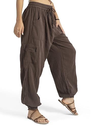 The Veshti Company Women’s Boho Cotton Harem Pants – Soft Lounge Yoga Pants – Fit Trousers with Drawstring