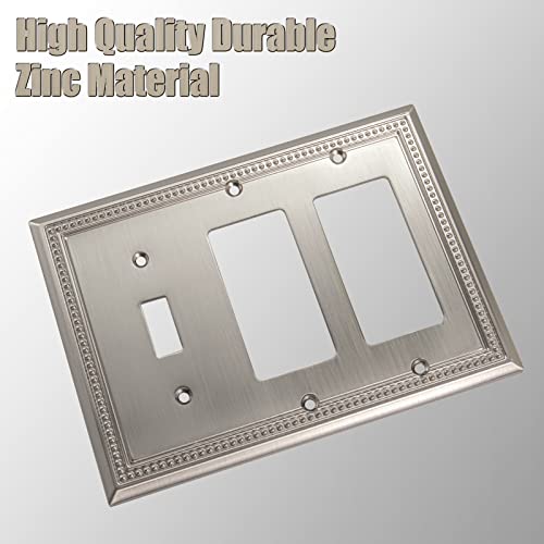 Image of Sunken Pearls Heavy Duty Decorative Wall Plate Switch Plate Outlet Cover (Single Toggle /Double Decorator, Satin Nickel)