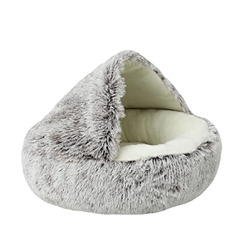 Cama para Gatos Gris, de Felpa Suave, con Forma de Cueva; casa para Gatos en Interiores y cojín para Dormir, cálida para Invierno, Antideslizante, extraíble y Lavable. Iglu Cama Gato.