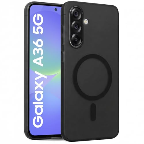 Image of DIZORO Matte Case for Samsung Galaxy A36 Compatible with MagSafe, Camera Lens Full Protection, Shockproof Translucent Frosted TPU Soft Phone Cover, Anti-Fingerprint (Black)