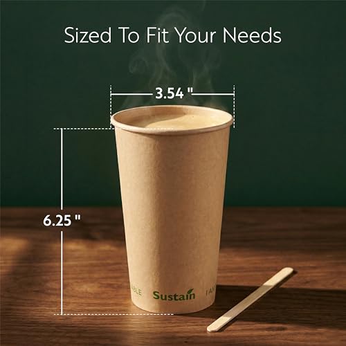 Image of Restaurantware-Sustain 20 Ounce BPI-Certified Hot Cups, 1000 Single Wall Coffee Cups - Lids Sold Separately, Leakproof PLA Coating, Compostable Kraft Paper Cups, For Hot Or Cold Drinks