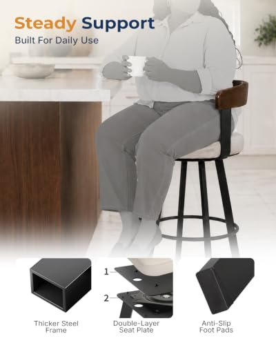 Image of FORSPARK 26 inch Swivel Counter Height Bar Stools, 350 lbs Capacity Barstool | 360 Rotation, Easy to Assemble, Wide Foam Cushion, Solid Wood Backrest, Heavy Weight for Kitchen Dining Cafe, Grey & Black
