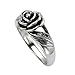 Chuvora 925 Oxidized Sterling Silver Detailed Rose Flower with Leaves Band Ring - Nickel Free Size 8