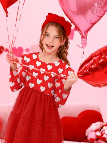 Valentine's Girls Heart Tulle Hem Ruffle Sleeve Midi Dress 2-10 Years3