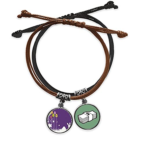 Pulsera Semana Santa ajustable de cuero morado que no aprieta la muñeca con mariposa