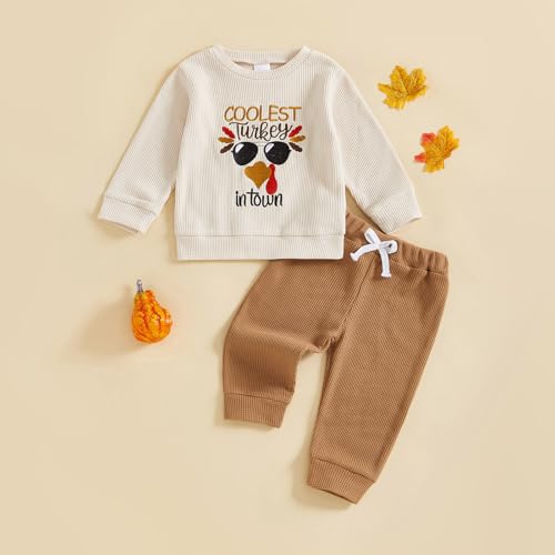 Thanksgiving Baby Boy Outfits Toddler Turkey Letters Long Sleeve Sweatshirt Elastic Waist Jogger Pants Clothes Set2