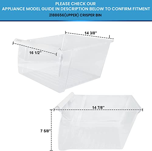Gritly - 2188656 (Upper) Crisper Bin - Fits 2188656, Wp2188656 And More - (Upper) Refrigerator Drawer Replacement Fits - Whirlpool Replacement Drawer, Kenmore Drawer Replacement - W/Humidity Control #TOP1