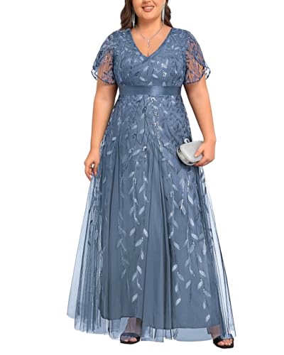 Pinup Fashion Plus Size Formal Dresses - Evening Gowns Wedding Sequin Embroidery V-Neck Prom Long Dress3