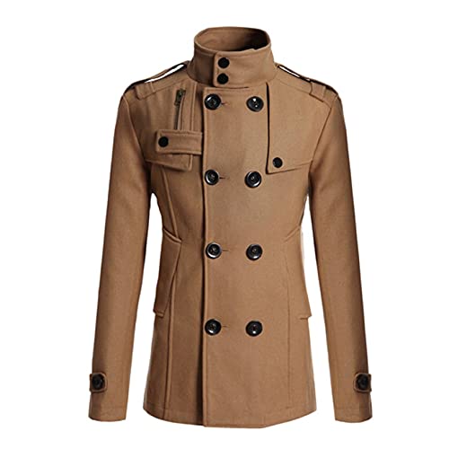 Image of Lu's Chic Men's Double Breasted Coat Korean Trenchcoat Fashion Dress Jacket Slim Fit Business Casual