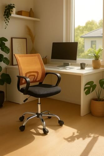 Regalos Miguel - Silla de Oficina Naranja y Negra Midi Pro - Máxima Ergonomía - Ideal para Escritorio y Gaming